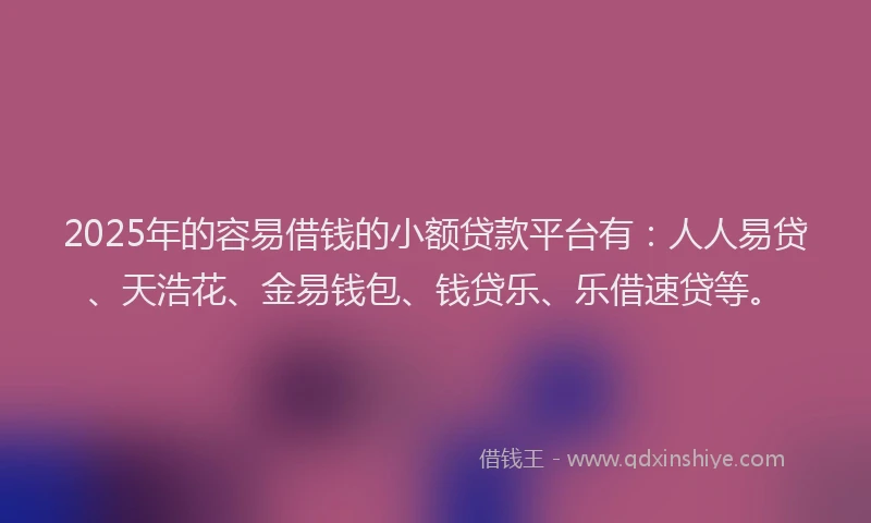2025年的容易借钱的小额贷款平台有：人人易贷、天浩花、金易钱包、钱贷乐、乐借速贷等。
