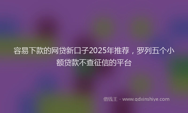 容易下款的网贷新口子2025年推荐，罗列五个小额贷款不查征信的平台
