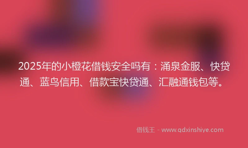 2025年的小橙花借钱安全吗有：涌泉金服、快贷通、蓝鸟信用、借款宝快贷通、汇融通钱包等。