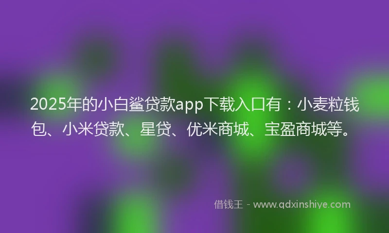 2025年的小白鲨贷款app下载入口有：小麦粒钱包、小米贷款、星贷、优米商城、宝盈商城等。