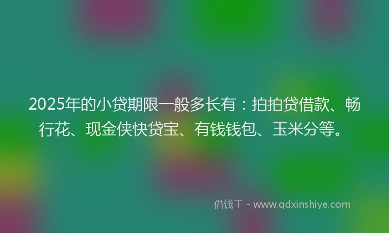 2025年的小贷期限一般多长有：拍拍贷借款、畅行花、现金侠快贷宝、有钱钱包、玉米分等。