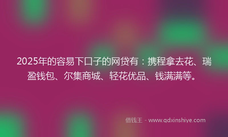 2025年的容易下口子的网贷有：携程拿去花、瑞盈钱包、尔集商城、轻花优品、钱满满等。