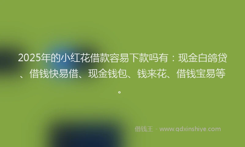 2025年的小红花借款容易下款吗有：现金白鸽贷、借钱快易借、现金钱包、钱来花、借钱宝易等。