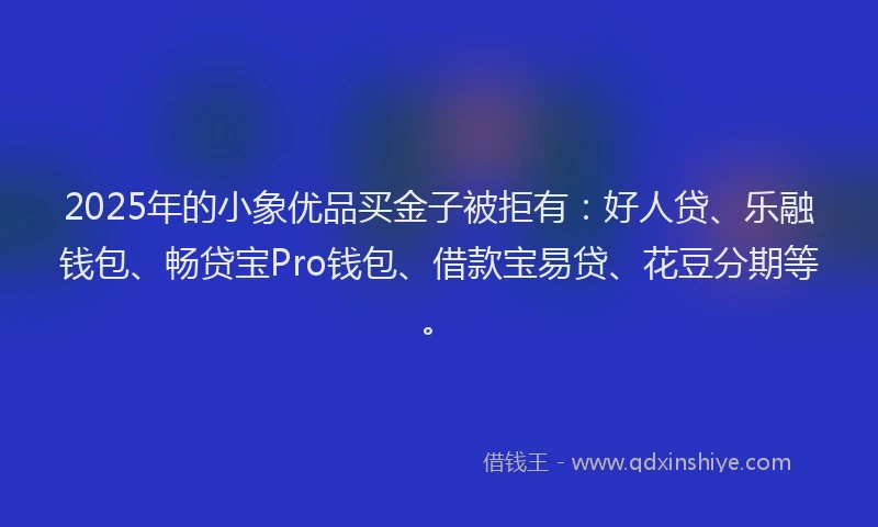 2025年的小象优品买金子被拒有：好人贷、乐融钱包、畅贷宝Pro钱包、借款宝易贷、花豆分期等。