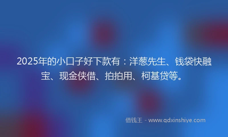 2025年的小口子好下款有：洋葱先生、钱袋快融宝、现金侠借、拍拍用、柯基贷等。