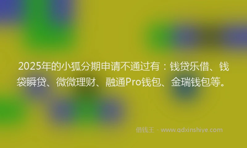 2025年的小狐分期申请不通过有：钱贷乐借、钱袋瞬贷、微微理财、融通Pro钱包、金瑞钱包等。