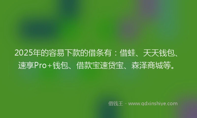 2025年的容易下款的借条有：借蛙、天天钱包、速享Pro+钱包、借款宝速贷宝、森泽商城等。