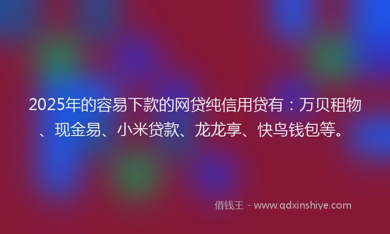 2025年的容易下款的网贷纯信用贷有：万贝租物、现金易、小米贷款、龙龙享、快鸟钱包等。
