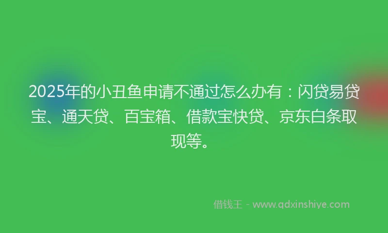 2025年的小丑鱼申请不通过怎么办有：闪贷易贷宝、通天贷、百宝箱、借款宝快贷、京东白条取现等。