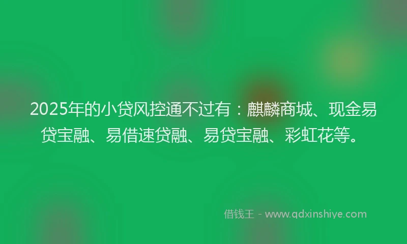 2025年的小贷风控通不过有：麒麟商城、现金易贷宝融、易借速贷融、易贷宝融、彩虹花等。