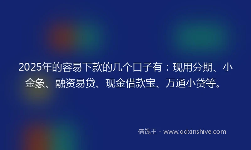 2025年的容易下款的几个口子有：现用分期、小金象、融资易贷、现金借款宝、万通小贷等。