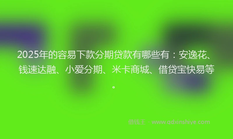 2025年的容易下款分期贷款有哪些有：安逸花、钱速达融、小爱分期、米卡商城、借贷宝快易等。