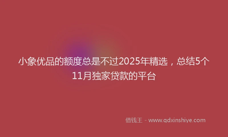 小象优品的额度总是不过2025年精选，总结5个11月独家贷款的平台