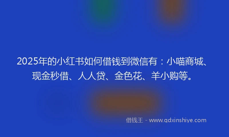 2025年的小红书如何借钱到微信有：小喵商城、现金秒借、人人贷、金色花、羊小购等。