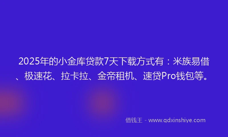 2025年的小金库贷款7天下载方式有：米族易借、极速花、拉卡拉、金帝租机、速贷Pro钱包等。