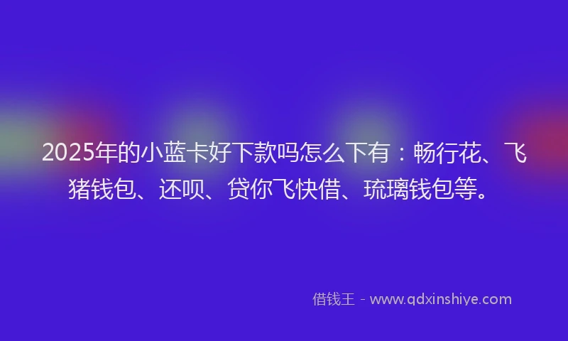 2025年的小蓝卡好下款吗怎么下有：畅行花、飞猪钱包、还呗、贷你飞快借、琉璃钱包等。