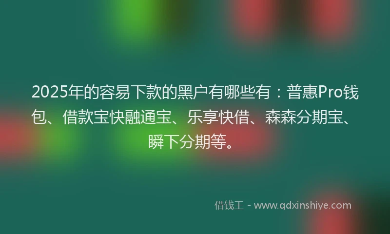 2025年的容易下款的黑户有哪些有：普惠Pro钱包、借款宝快融通宝、乐享快借、森森分期宝、瞬下分期等。