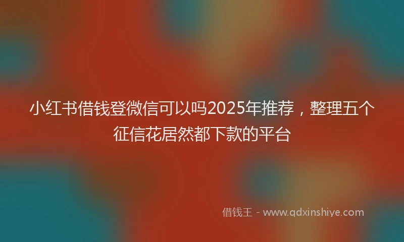 小红书借钱登微信可以吗2025年推荐，整理五个征信花居然都下款的平台