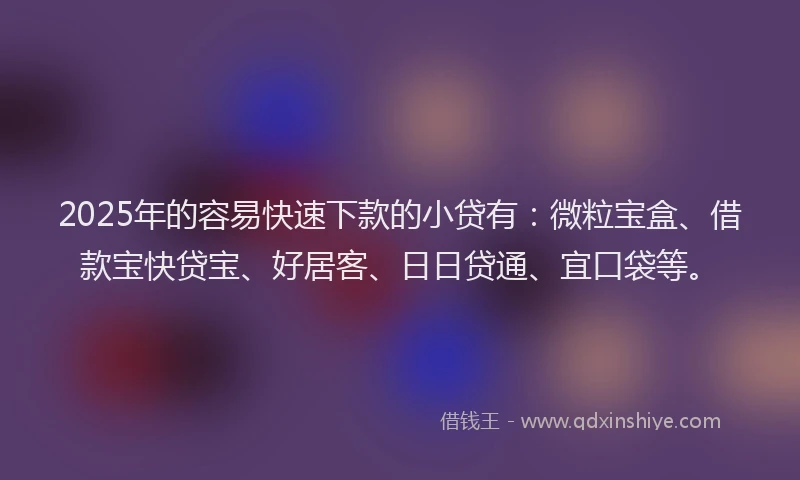 2025年的容易快速下款的小贷有：微粒宝盒、借款宝快贷宝、好居客、日日贷通、宜口袋等。
