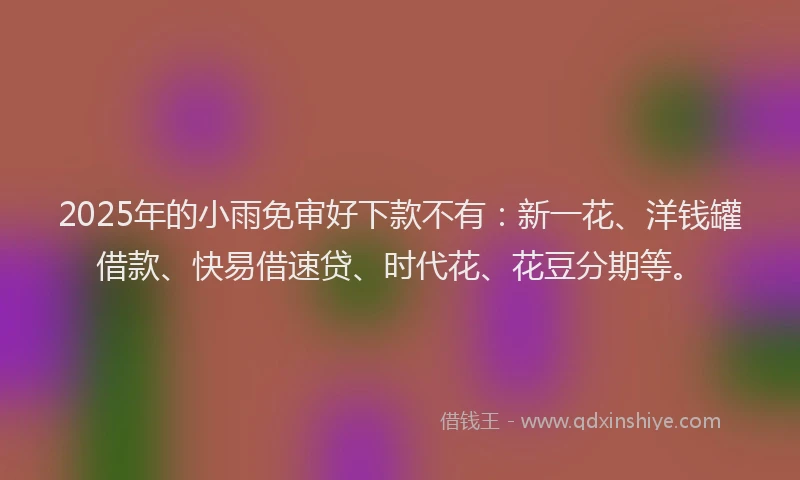 2025年的小雨免审好下款不有：新一花、洋钱罐借款、快易借速贷、时代花、花豆分期等。