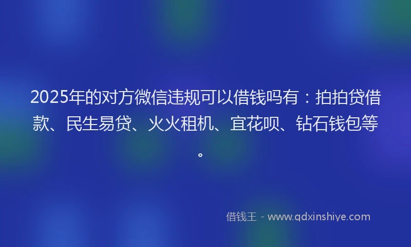 2025年的对方微信违规可以借钱吗有：拍拍贷借款、民生易贷、火火租机、宜花呗、钻石钱包等。