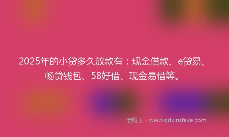 2025年的小贷多久放款有：现金借款、e贷易、畅贷钱包、58好借、现金易借等。