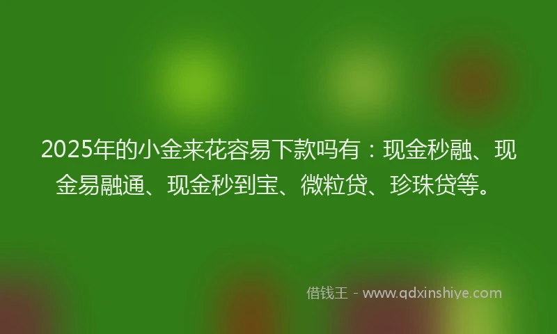 2025年的小金来花容易下款吗有：现金秒融、现金易融通、现金秒到宝、微粒贷、珍珠贷等。