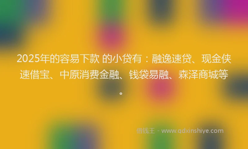2025年的容易下款 的小贷有：融逸速贷、现金侠速借宝、中原消费金融、钱袋易融、森泽商城等。
