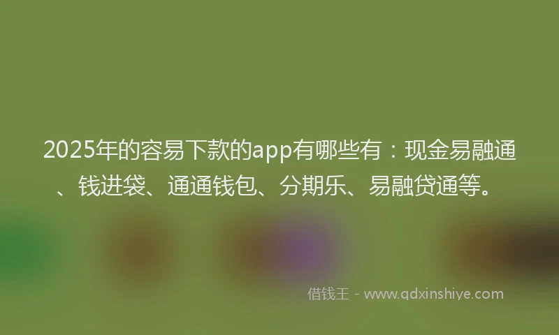 2025年的容易下款的app有哪些有：现金易融通、钱进袋、通通钱包、分期乐、易融贷通等。