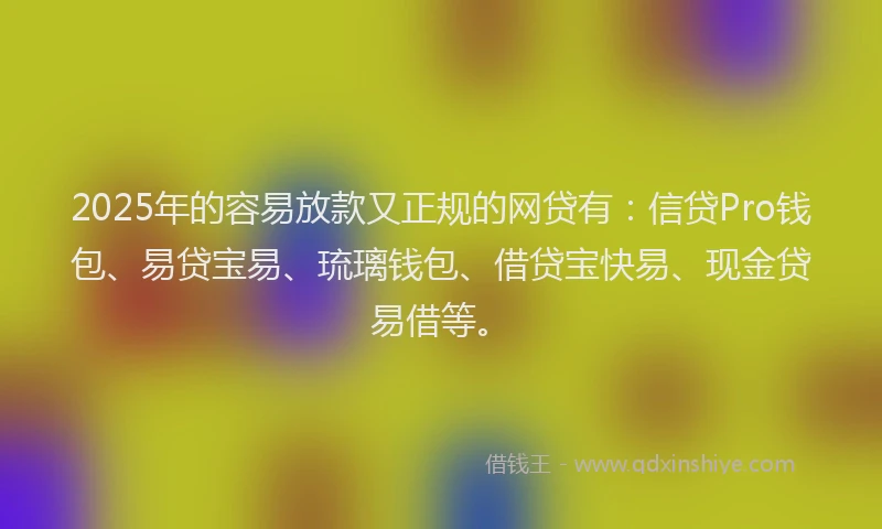 2025年的容易放款又正规的网贷有：信贷Pro钱包、易贷宝易、琉璃钱包、借贷宝快易、现金贷易借等。