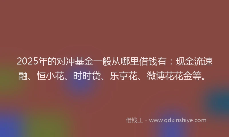 2025年的对冲基金一般从哪里借钱有：现金流速融、恒小花、时时贷、乐享花、微博花花金等。