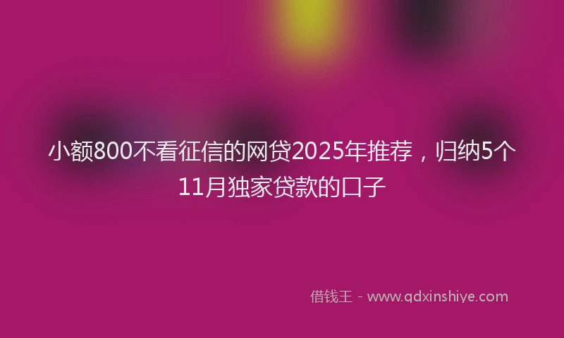 小额800不看征信的网贷2025年推荐，归纳5个11月独家贷款的口子