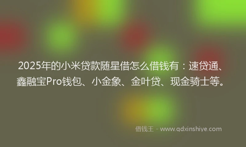 2025年的小米贷款随星借怎么借钱有：速贷通、鑫融宝Pro钱包、小金象、金叶贷、现金骑士等。