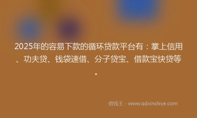 2025年的容易下款的循环贷款平台有：掌上信用、功夫贷、钱袋速借、分子贷宝、借款宝快贷等。