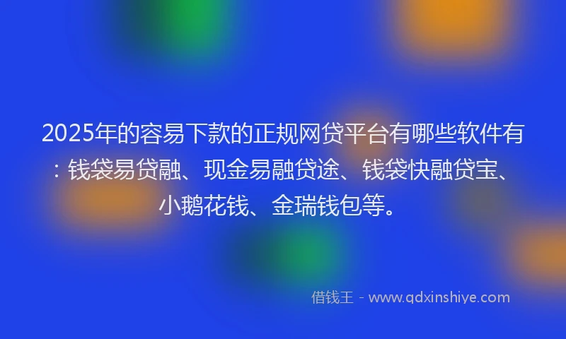 2025年的容易下款的正规网贷平台有哪些软件有：钱袋易贷融、现金易融贷途、钱袋快融贷宝、小鹅花钱、金瑞钱包等。