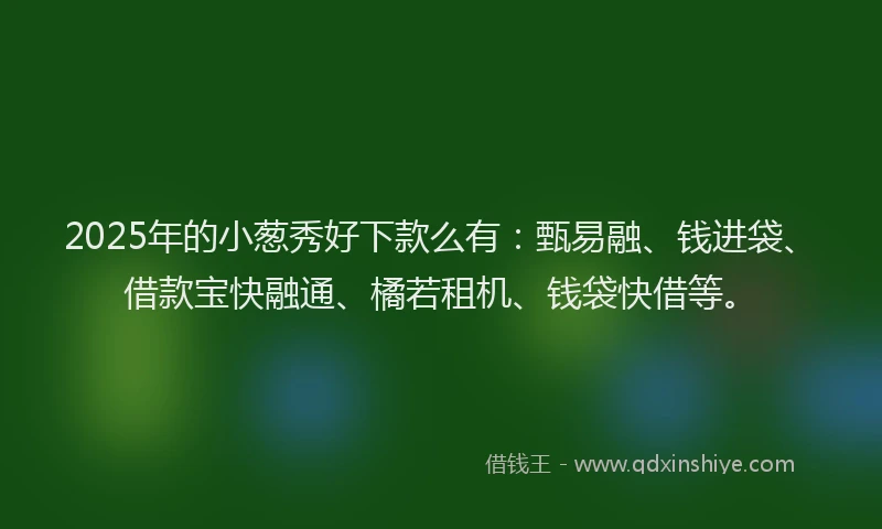 2025年的小葱秀好下款么有：甄易融、钱进袋、借款宝快融通、橘若租机、钱袋快借等。