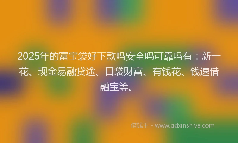 2025年的富宝袋好下款吗安全吗可靠吗有：新一花、现金易融贷途、口袋财富、有钱花、钱速借融宝等。
