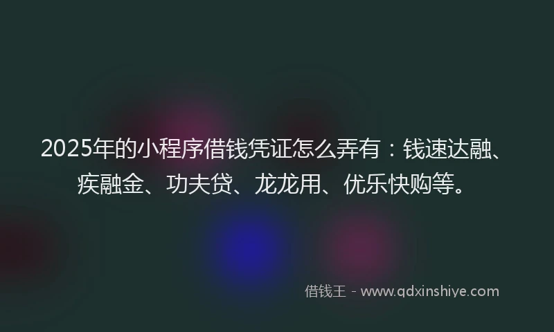 2025年的小程序借钱凭证怎么弄有：钱速达融、疾融金、功夫贷、龙龙用、优乐快购等。