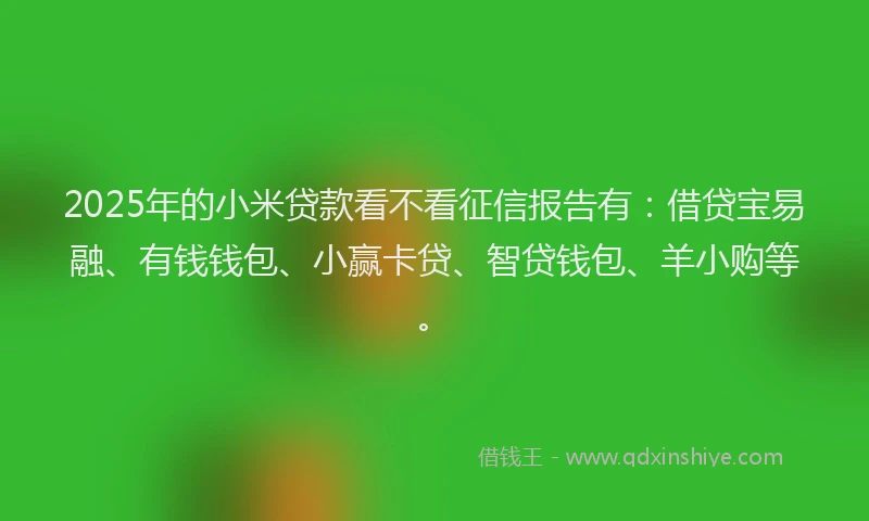 2025年的小米贷款看不看征信报告有：借贷宝易融、有钱钱包、小赢卡贷、智贷钱包、羊小购等。