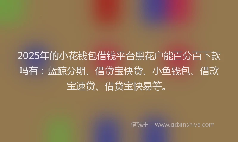 2025年的小花钱包借钱平台黑花户能百分百下款吗有：蓝鲸分期、借贷宝快贷、小鱼钱包、借款宝速贷、借贷宝快易等。