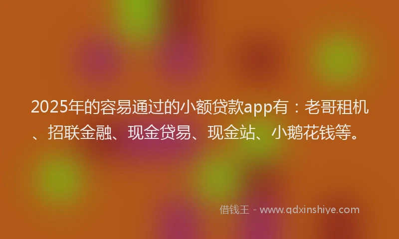 2025年的容易通过的小额贷款app有：老哥租机、招联金融、现金贷易、现金站、小鹅花钱等。