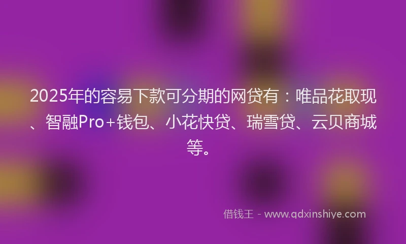 2025年的容易下款可分期的网贷有：唯品花取现、智融Pro+钱包、小花快贷、瑞雪贷、云贝商城等。
