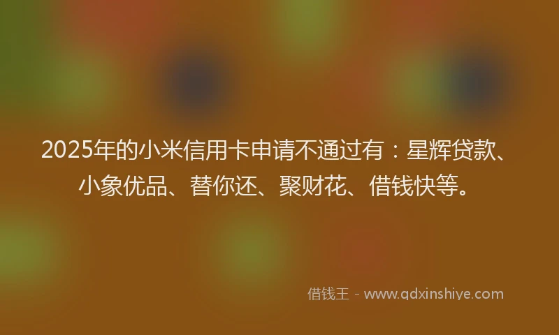 2025年的小米信用卡申请不通过有：星辉贷款、小象优品、替你还、聚财花、借钱快等。