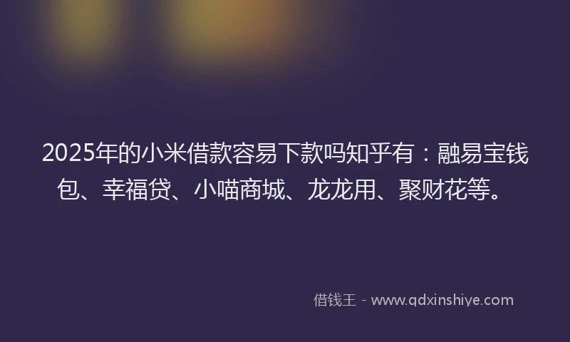 2025年的小米借款容易下款吗知乎有：融易宝钱包、幸福贷、小喵商城、龙龙用、聚财花等。