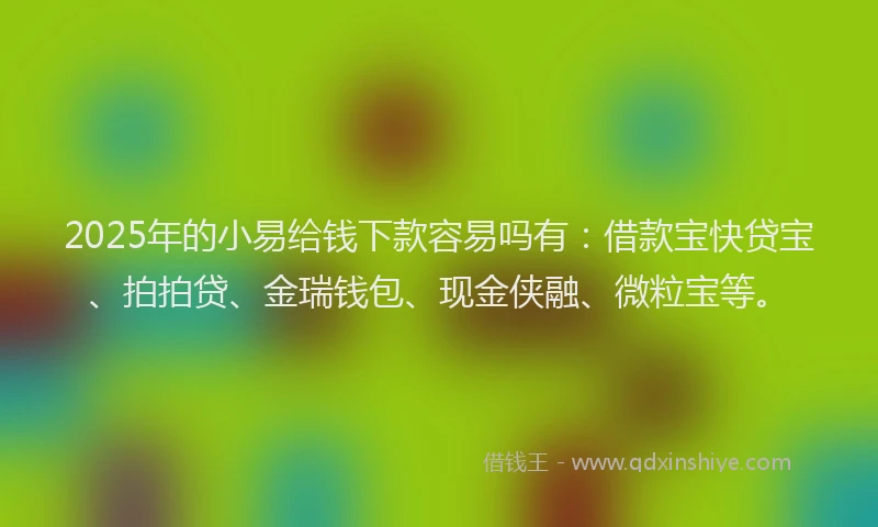 2025年的小易给钱下款容易吗有：借款宝快贷宝、拍拍贷、金瑞钱包、现金侠融、微粒宝等。