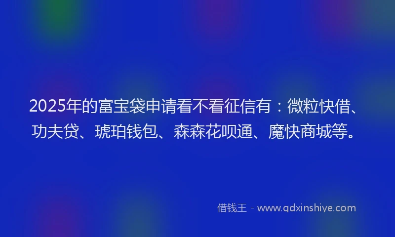 2025年的富宝袋申请看不看征信有：微粒快借、功夫贷、琥珀钱包、森森花呗通、魔快商城等。