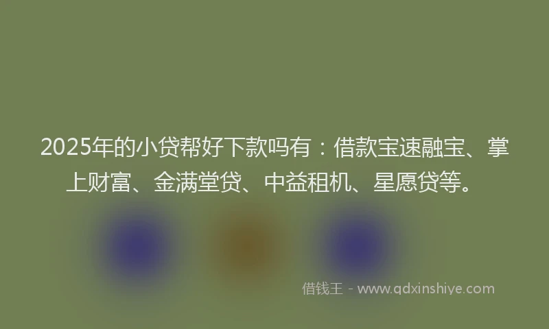 2025年的小贷帮好下款吗有：借款宝速融宝、掌上财富、金满堂贷、中益租机、星愿贷等。
