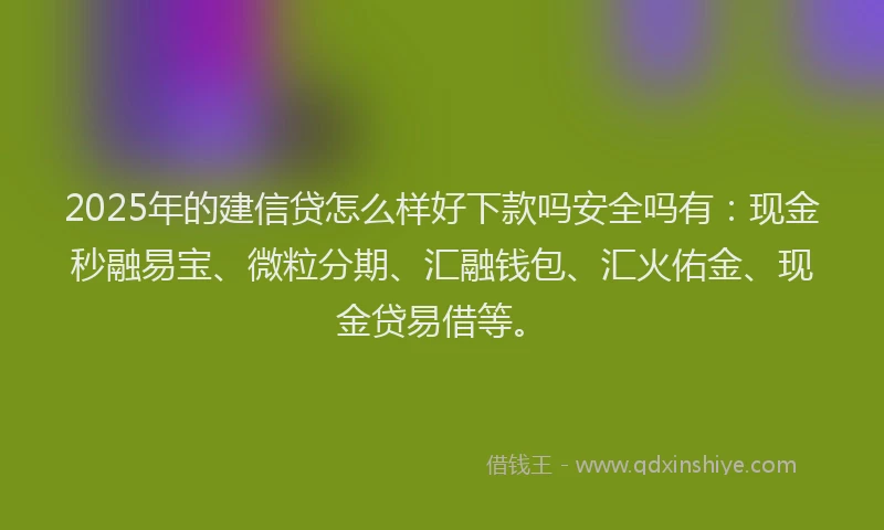 2025年的建信贷怎么样好下款吗安全吗有：现金秒融易宝、微粒分期、汇融钱包、汇火佑金、现金贷易借等。