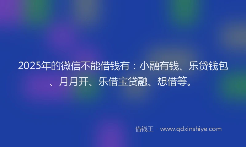 2025年的微信不能借钱有：小融有钱、乐贷钱包、月月开、乐借宝贷融、想借等。