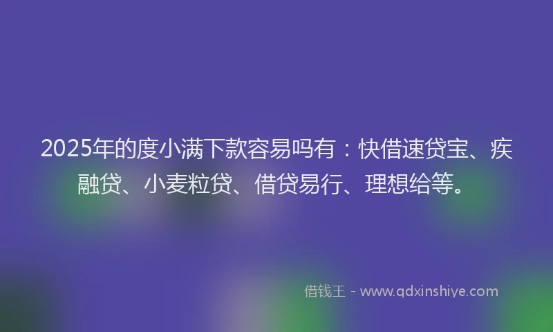 2025年的度小满下款容易吗有：快借速贷宝、疾融贷、小麦粒贷、借贷易行、理想给等。